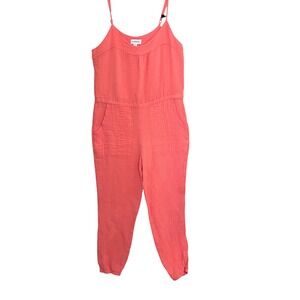 Evereve Coral Pink Gauze Sleeveless Jumpsuit Elastic Waist Jogger WJP115360-E-SL